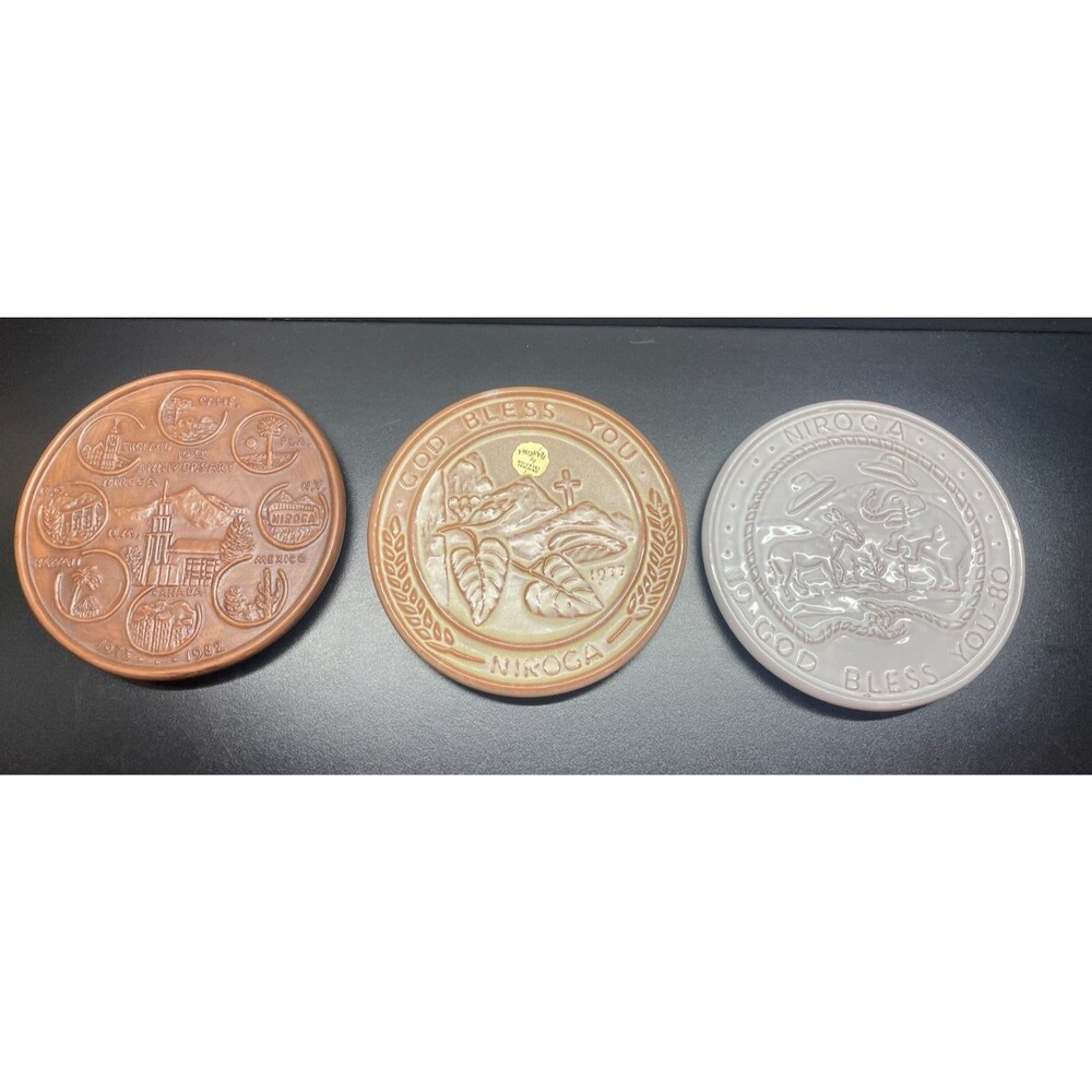 FRANKOMA pottery TRIVET NIROGA Nazarene International Retreat LOT of 3